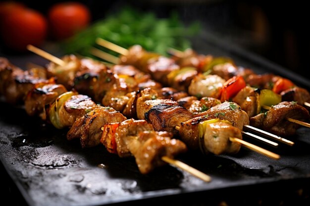 Delicious spicy chicken kebabs are served