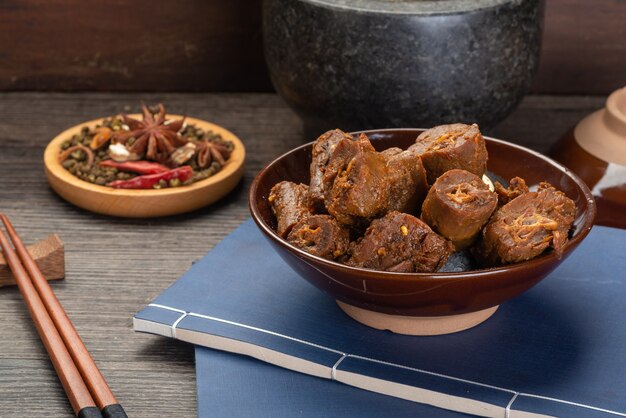 Delicious spicy duck neck in bowl