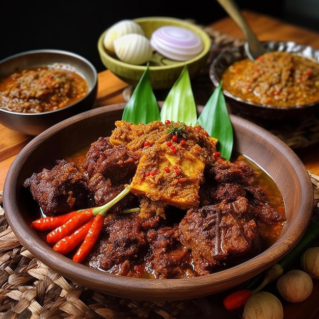 Delicious and spicy rendang beef Padang a traditional Indonesian food with rice