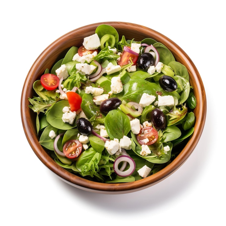 Photo delicious spinach and feta salad isolated on white background