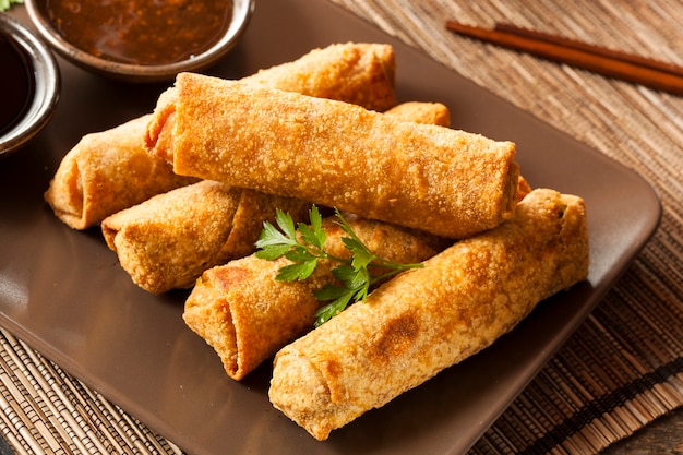 Delicious spring rolls on a plate