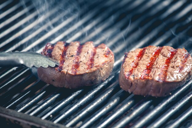 Delicious steak on the grill