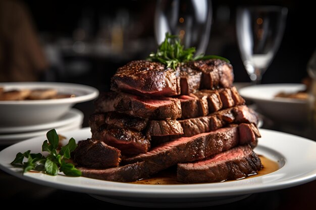 Delicious steaks stacked on top of each other