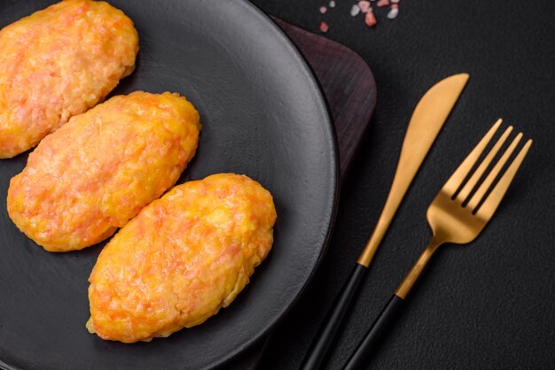 Delicious steam cutlets with carrots cheese salt and spices