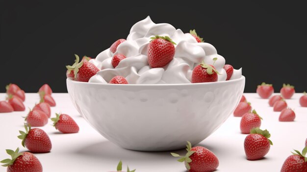 Delicious strawberries in a bowl with whipped AI generative