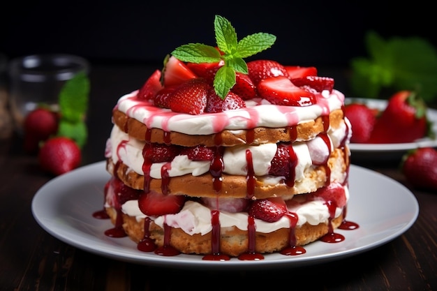 Delicious strawberry biscuit cake dessert Generative Ai