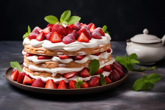 Delicious strawberry biscuit cake torte dessert