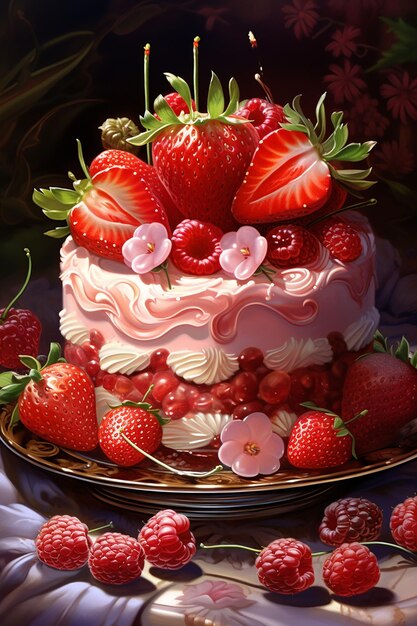 사진 맛있는 딸기 케이크는 ai에 의해 생성 된 딸기입니다.