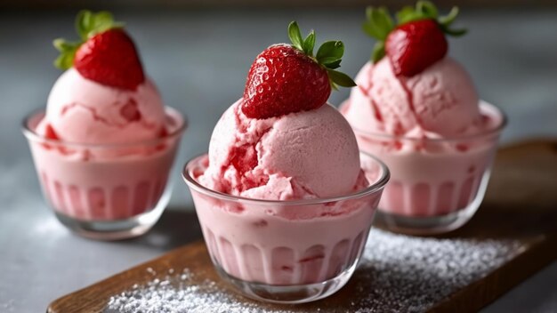 Delicious strawberry ice cream sundaes ready to be savored