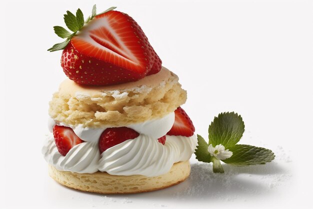 Photo delicious strawberry shortcake on a pure white background