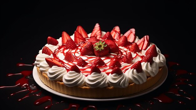 Delicious Strawberry Tart With Whipped Cream And Sliced Strawberries