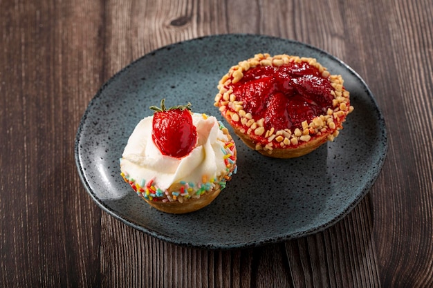 Delicious strawberry tartlet on the table