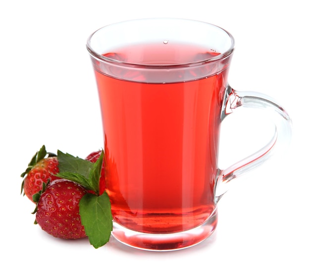 Delicious strawberry tea isolated on white