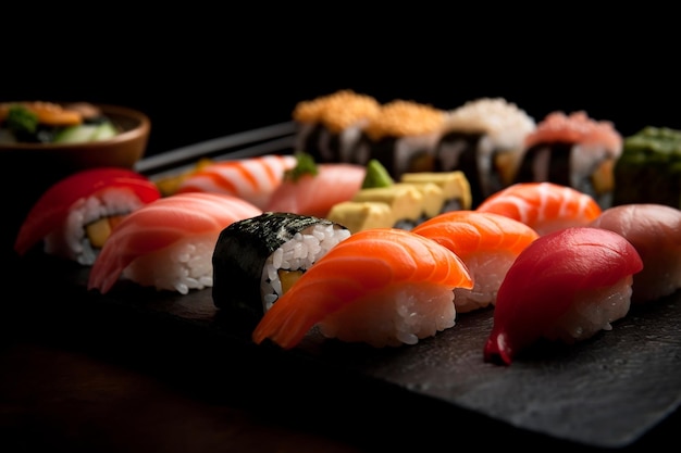 Delicious Sushi on Black Background