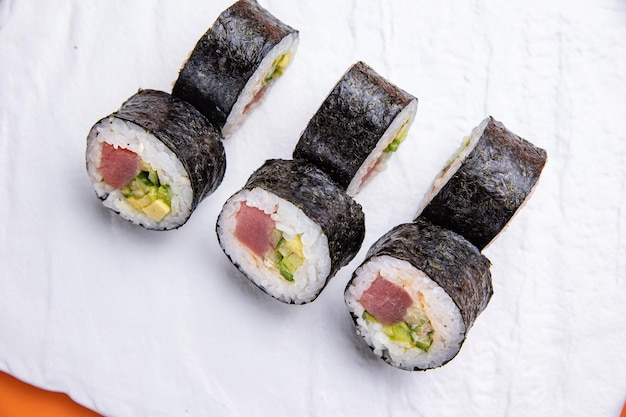 Delicious sushi, rolls with tuna. Japanese cuisine