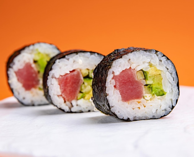 Delicious sushi, rolls with tuna. Japanese cuisine