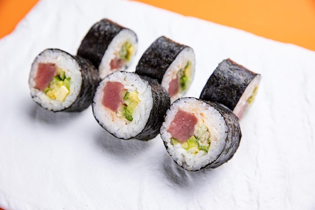 Delicious sushi, rolls with tuna. Japanese cuisine