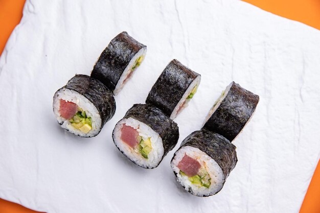 Delicious sushi, rolls with tuna. Japanese cuisine