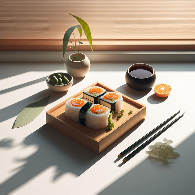 Delicious sushi with chopsticks