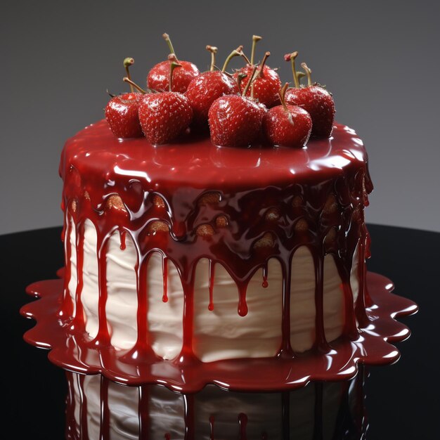 Delicious and sweet cake with strawberries and baiser on a plate