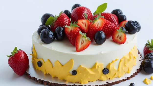 Delicious and sweet cake with strawberries and baiser on a plate