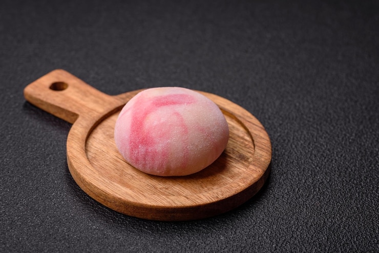 Photo delicious sweet chilled mochi desserts with fruit filling