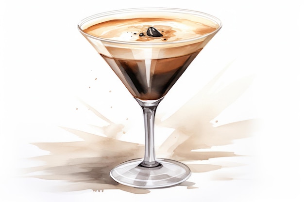 Photo delicious sweet cocktail a refreshing martini of vodka and espresso with creamy chocolate foam served in an elegant glass on a white table