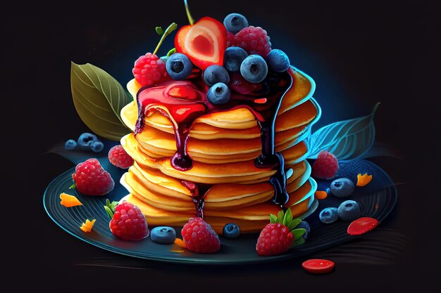 Delicious sweet crepes decorated air cream and ripe berries Generative Ai