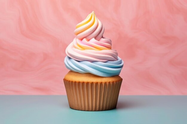 Delicious sweet cupcake on colorful background