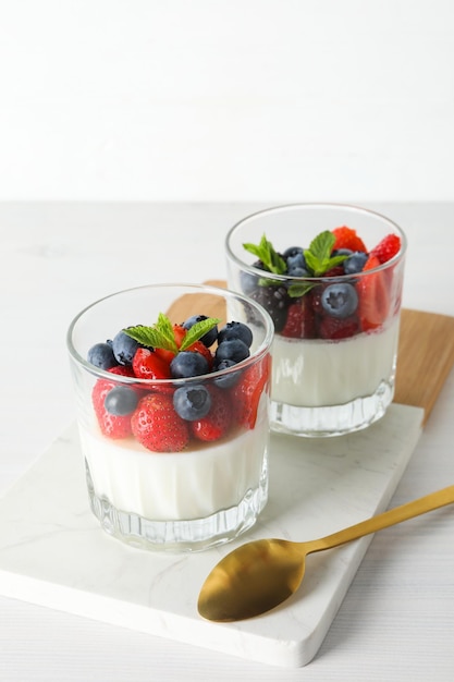 Delicious and sweet dessert Panna Cotta composition for tasty dessert concept
