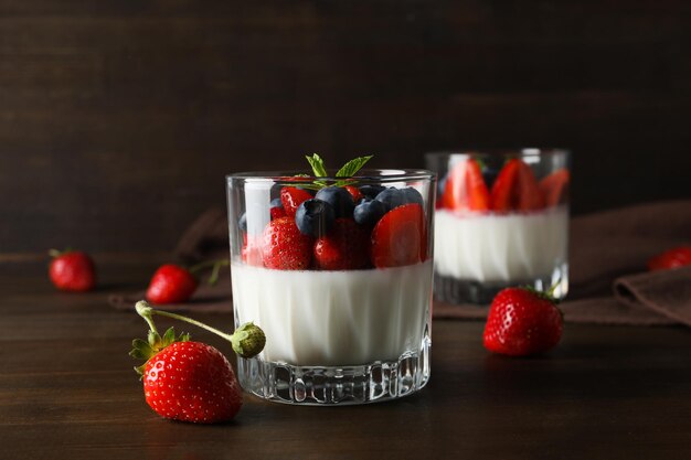 Delicious and sweet dessert Panna Cotta composition for tasty dessert concept