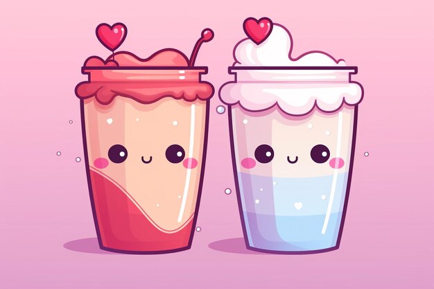 Photo delicious and sweet milkshake and products kawaii characters