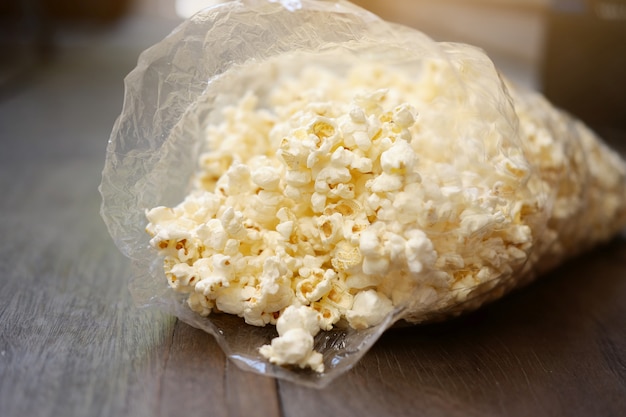 Delicious sweet Popcorn in plastic bags.