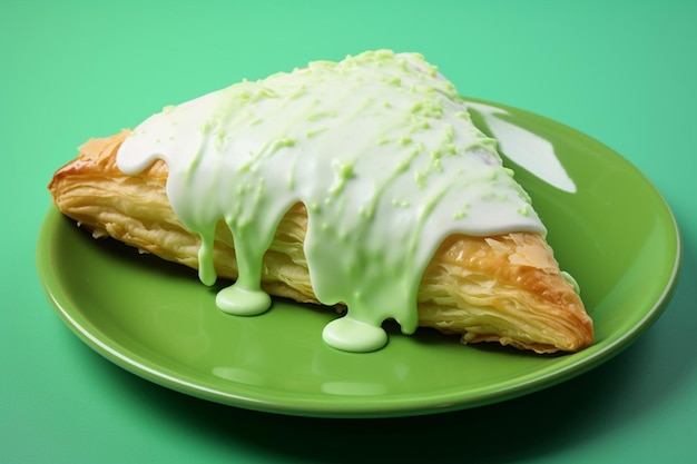 Delicious sweet triangle pastry on a green plate