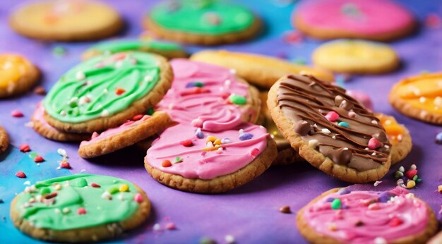 Delicious sweets on abstract background sweets chocoltae donuts sweet colored biscuits