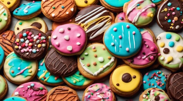 Delicious sweets on abstract background sweets chocoltae donuts sweet colored biscuits