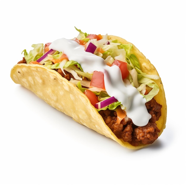 A delicious taco in isolated white background