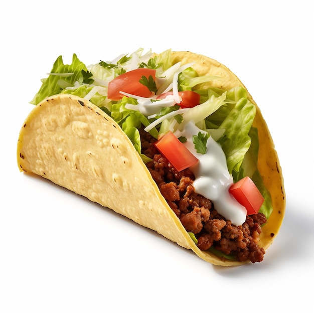 A delicious taco in isolated white background