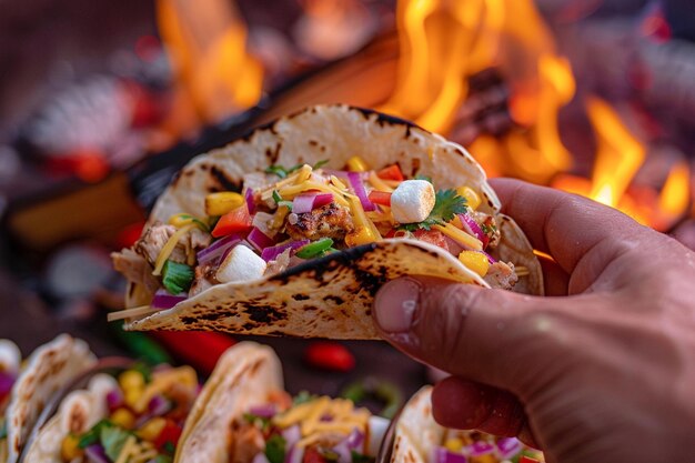 Photo a delicious taco spread on the beach mexican food picnic for happy friends on vacation