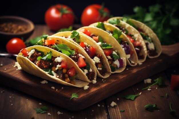 Delicious tacos on table