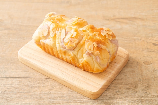 delicious taro toast bread on wood board