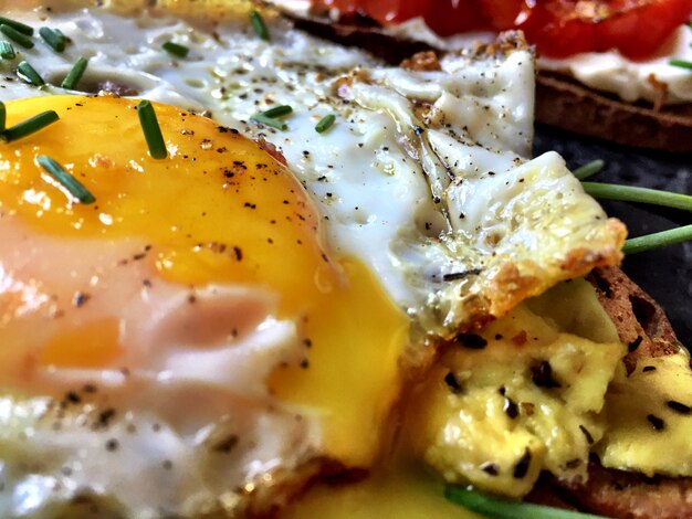 Delicious Tasty Avocado Eggs and Tomato Cheese Toasts