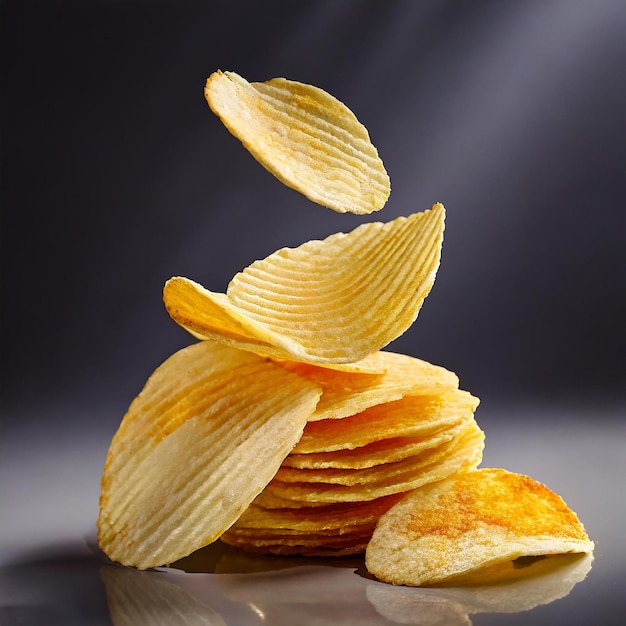 delicious tasty and crispy potato chips isolated on white background