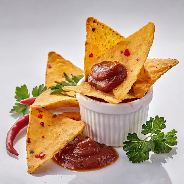 Delicious tasty and crispy potato chips isolated on white background