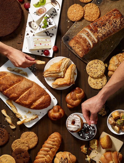 delicious tasty food on wood background