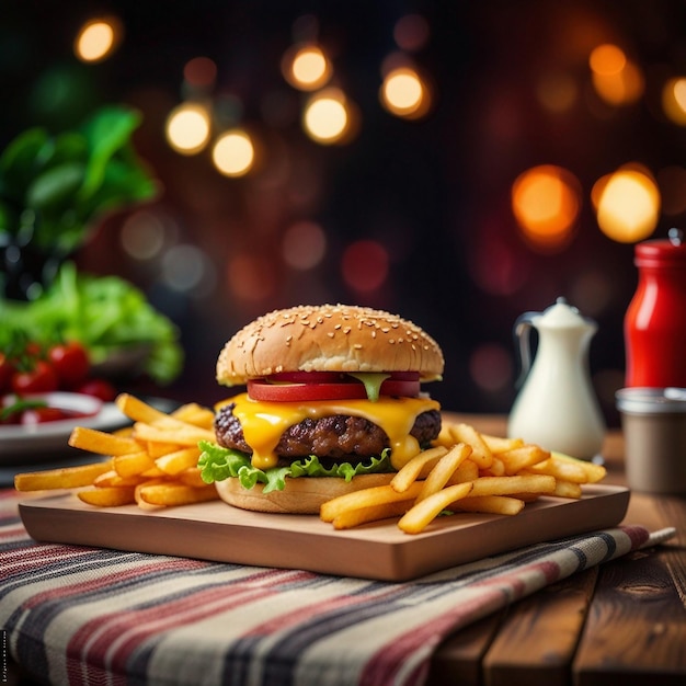 A delicious testy burger amp French fries combo