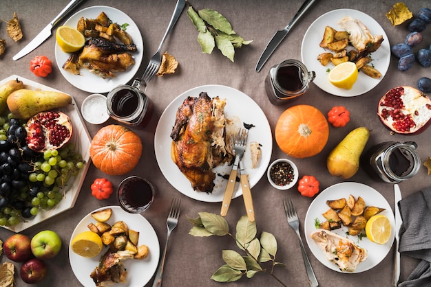 Photo delicious thanksgiving food flat lay