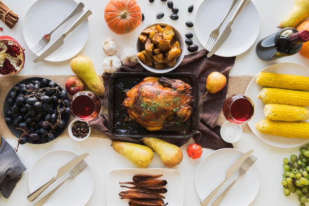 Photo delicious thanksgiving meal top view