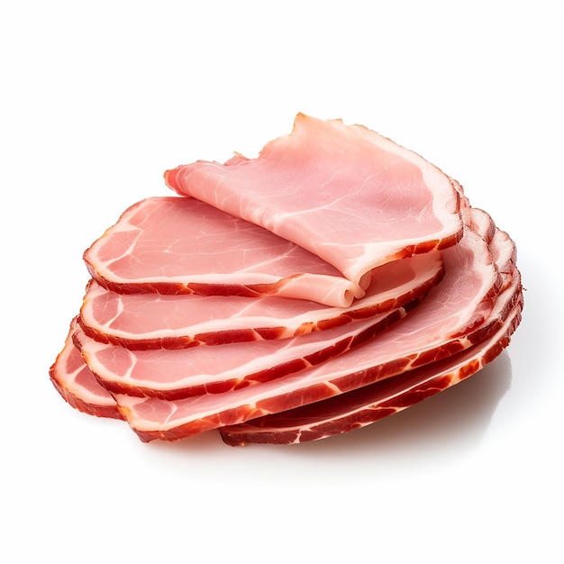 Delicious ThinSliced Deli Ham Fresh Meat Pieces op een witte achtergrond