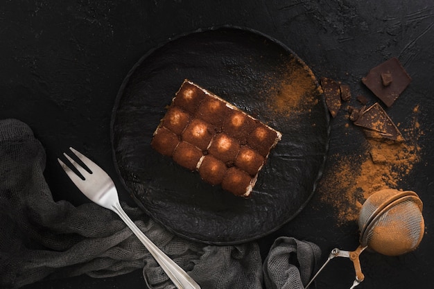 Vista superiore del dessert delizioso di tiramisù